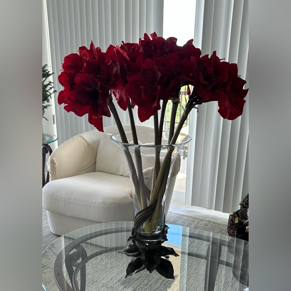 Elegant Clear Glass Vase with Bronze Accents